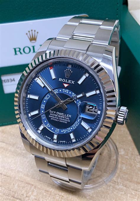 rolex steel sky dweller blue|rolex sky dweller price used.